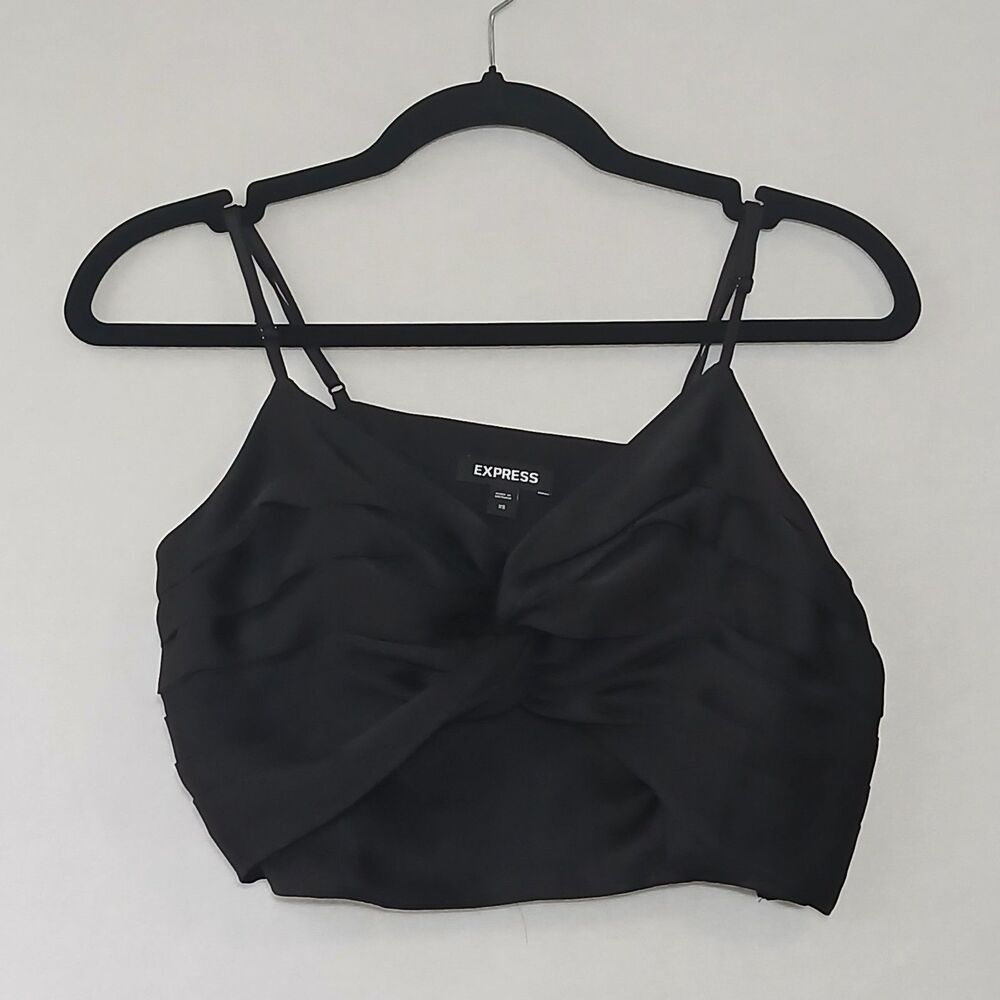 Express Satin Sleeveless Crop Top Cami Pleated Black Satin XS Party Dressy #908